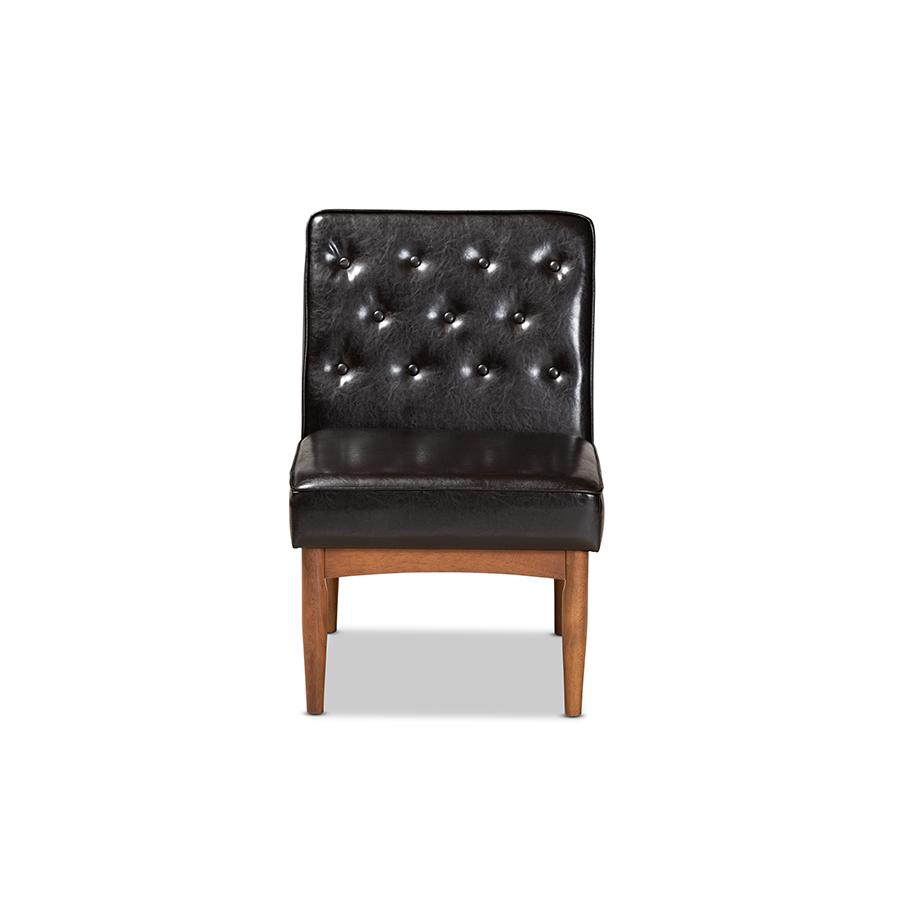 Baxton Studio Riordan Mid-Century Modern Dark Brown Faux Leather Upholstered and Walnut Brown Finished Wood Dining Chair