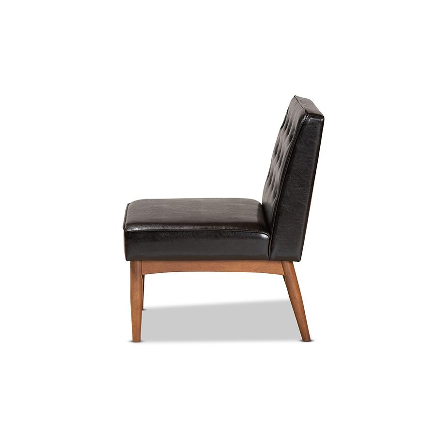 Baxton Studio Riordan Mid-Century Modern Dark Brown Faux Leather Upholstered and Walnut Brown Finished Wood Dining Chair