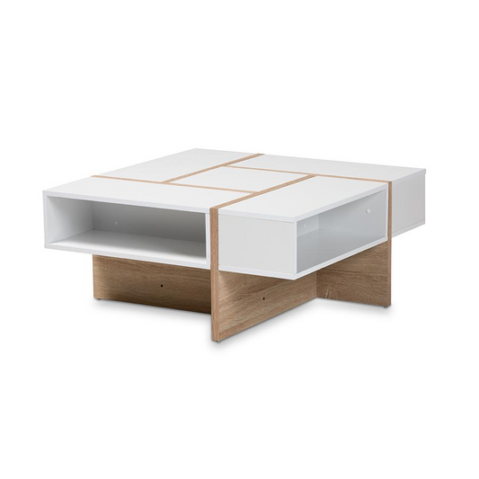 Baxton Studio Rasa Modern and Contemporary Two-Tone White and Oak Finished Wood Coffee Table