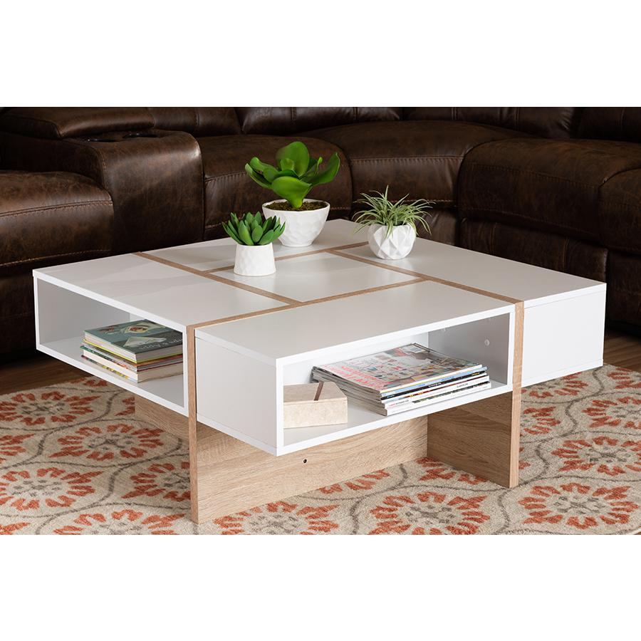 Baxton Studio Rasa Modern and Contemporary Two-Tone White and Oak Finished Wood Coffee Table