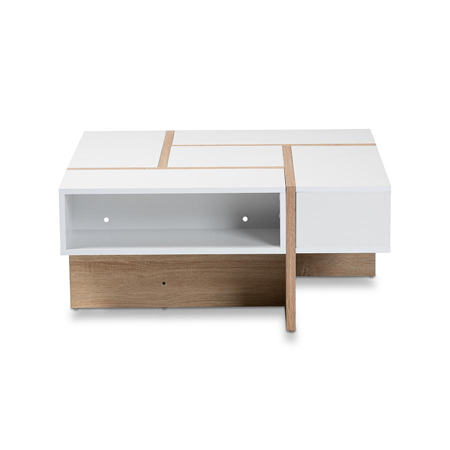 Baxton Studio Rasa Modern and Contemporary Two-Tone White and Oak Finished Wood Coffee Table