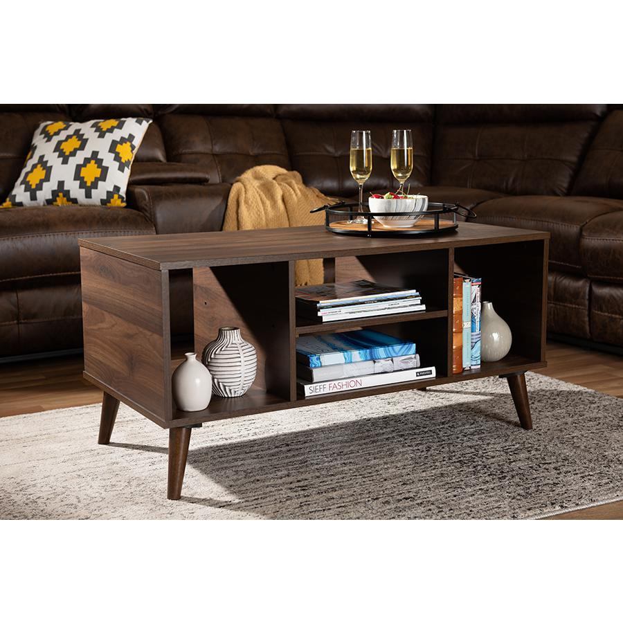 Baxton Studio Linas Mid-Century Modern Walnut Finished Coffee Table