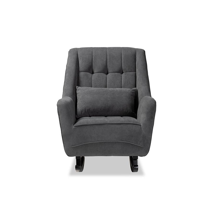 Baxton Studio Elisa Modern and Contemporary Grey Fabric Upholstered and Dark Brown Finished Wood Rocking Chair