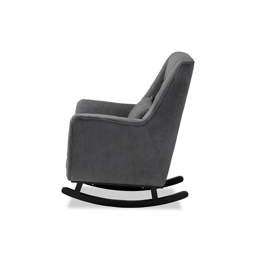 Baxton Studio Elisa Modern and Contemporary Grey Fabric Upholstered and Dark Brown Finished Wood Rocking Chair