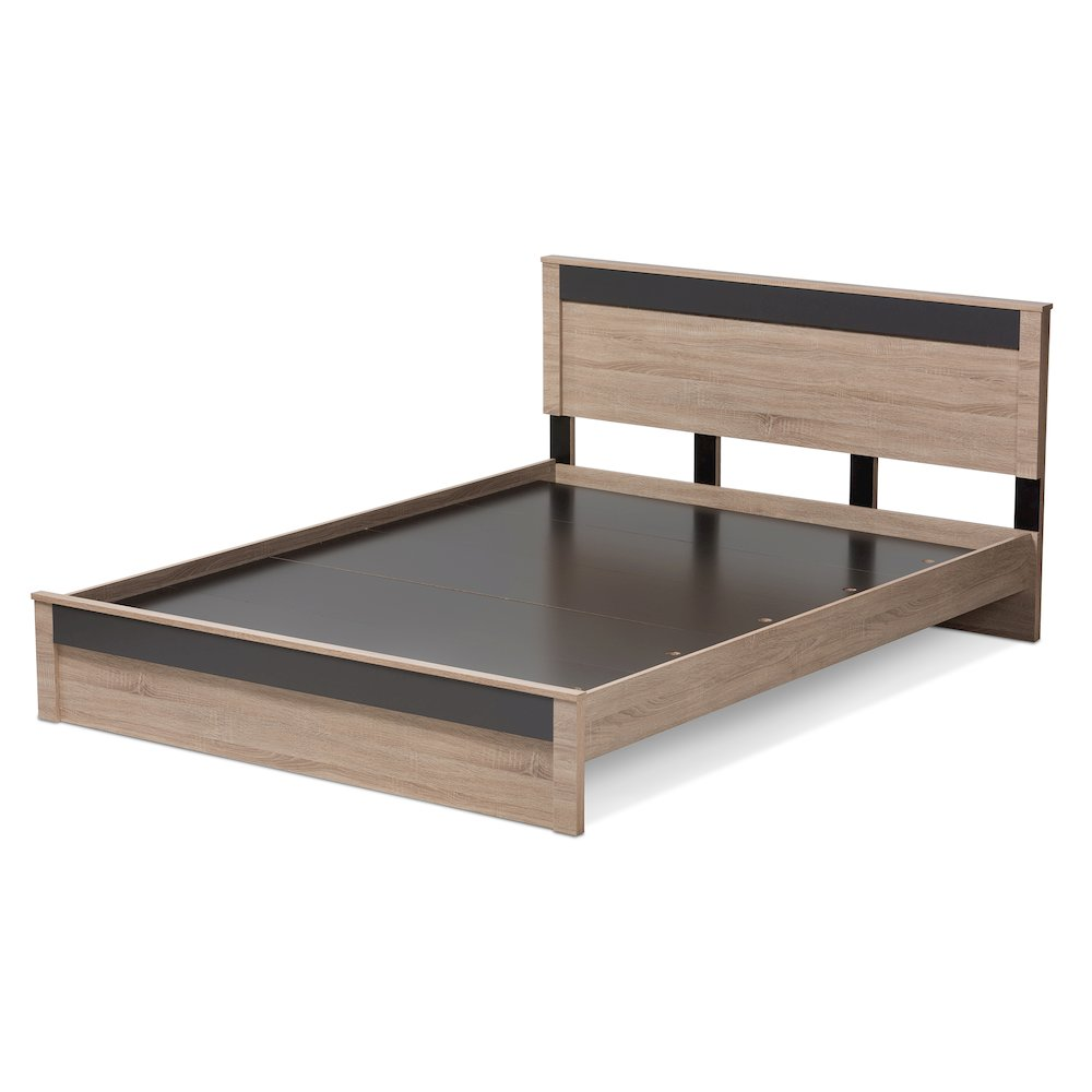 Jamie Modern and Contemporary Two-Tone Oak and Grey Wood Queen Size Platform Bed