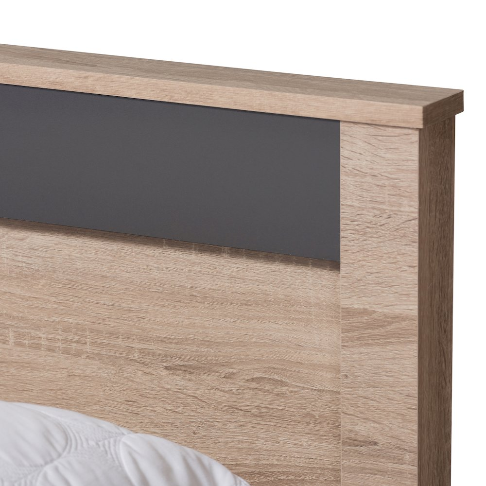 Jamie Modern and Contemporary Two-Tone Oak and Grey Wood Queen Size Platform Bed