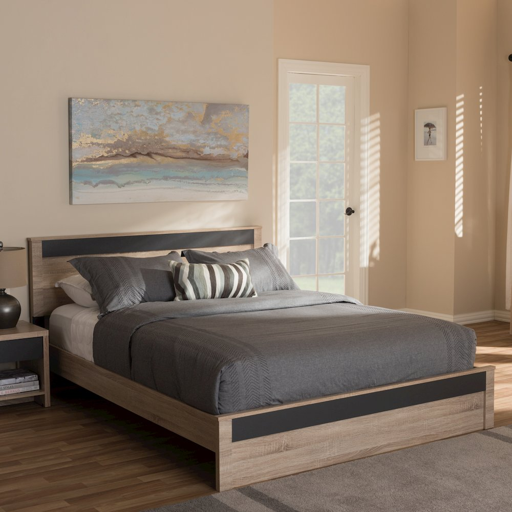 Jamie Modern and Contemporary Two-Tone Oak and Grey Wood Queen Size Platform Bed