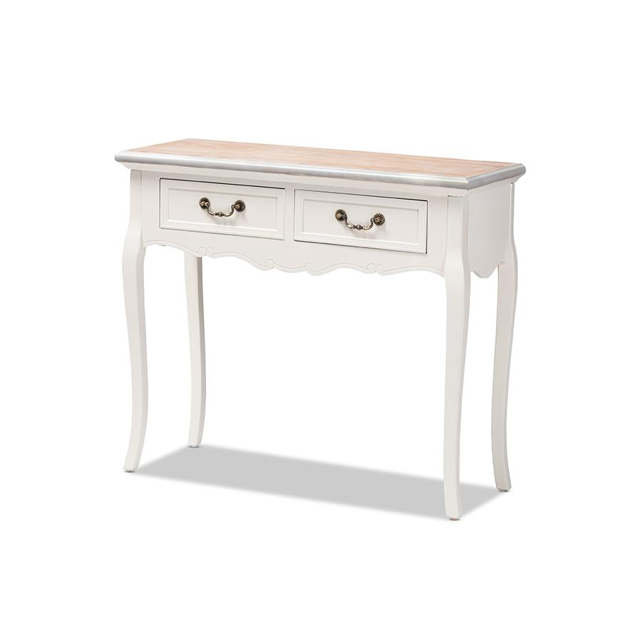 Baxton Studio Capucine Antique French Country Cottage Two Tone Natural Whitewashed Oak and White Finished Wood 2-Drawer Console Table