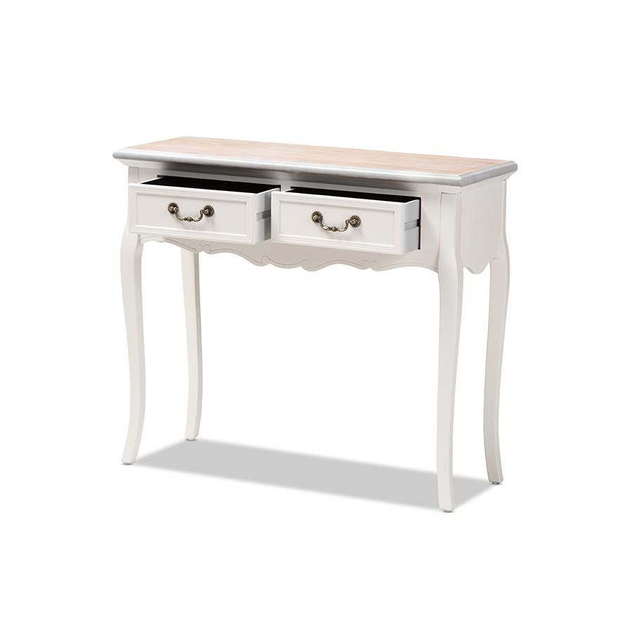 Baxton Studio Capucine Antique French Country Cottage Two Tone Natural Whitewashed Oak and White Finished Wood 2-Drawer Console Table