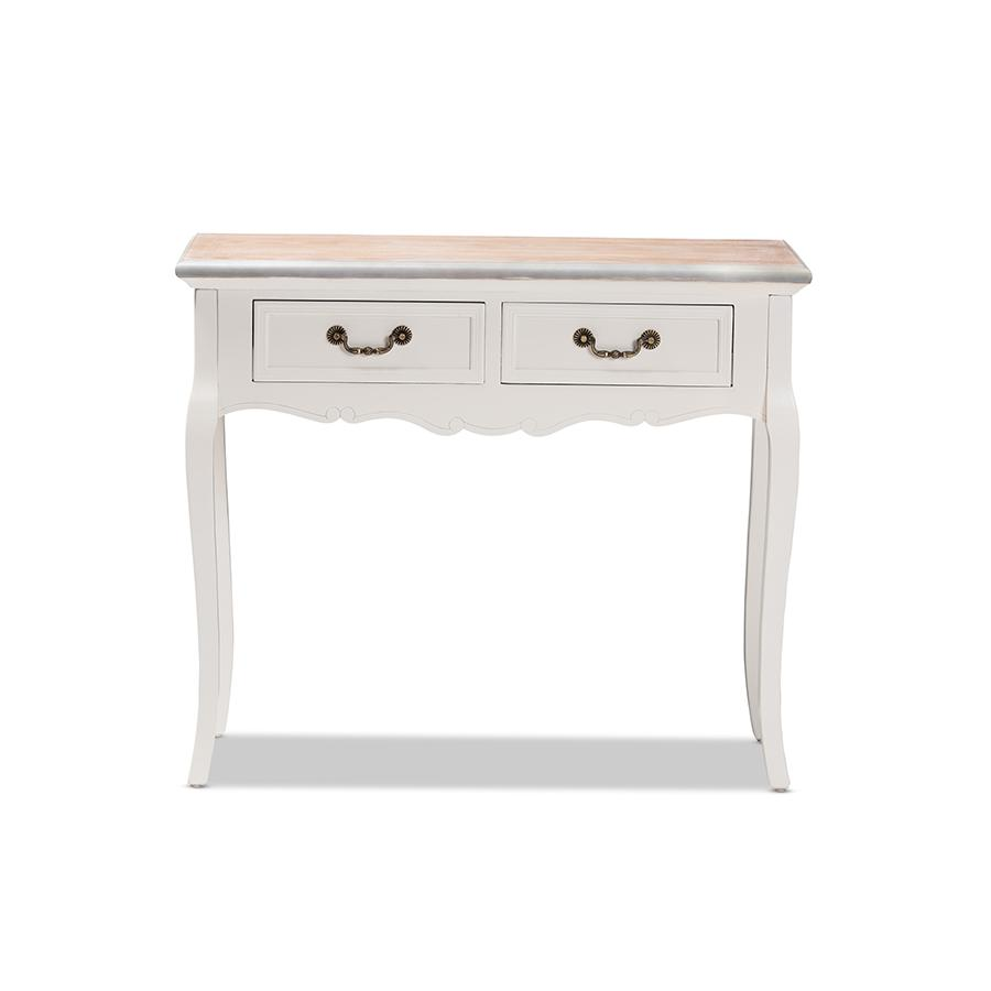 Baxton Studio Capucine Antique French Country Cottage Two Tone Natural Whitewashed Oak and White Finished Wood 2-Drawer Console Table