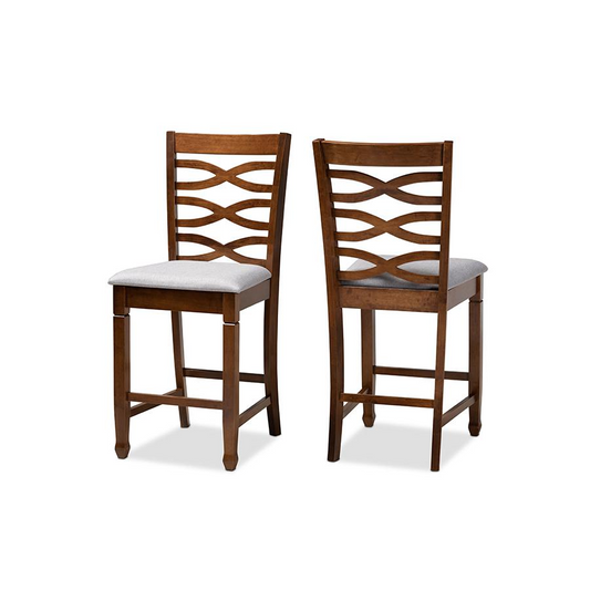 Baxton Studio Lanier Modern and Contemporary Grey Fabric Upholstered Walnut Brown Finished 2-Piece Wood Counter Height Pub Chair Set Set