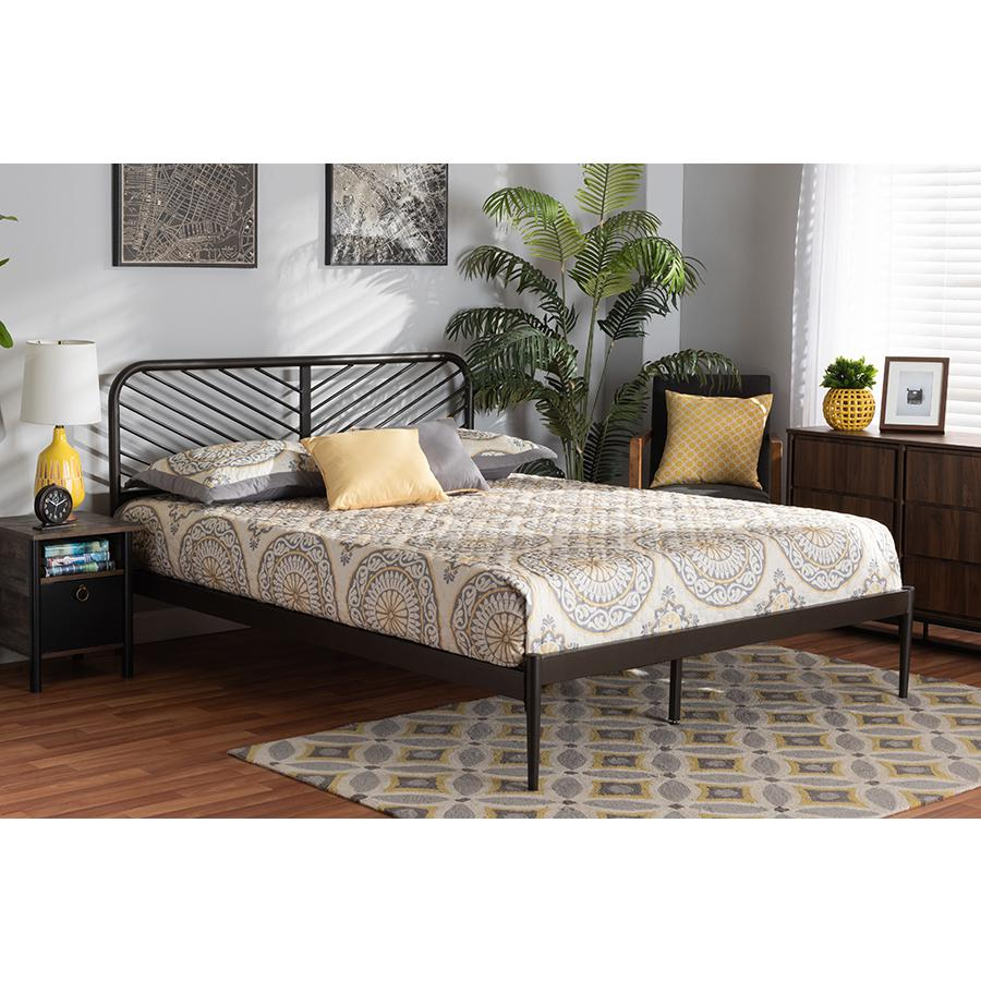 Baxton Studio Dora Modern and Contemporary Industrial Black Finished Metal Queen Size Platform Bed