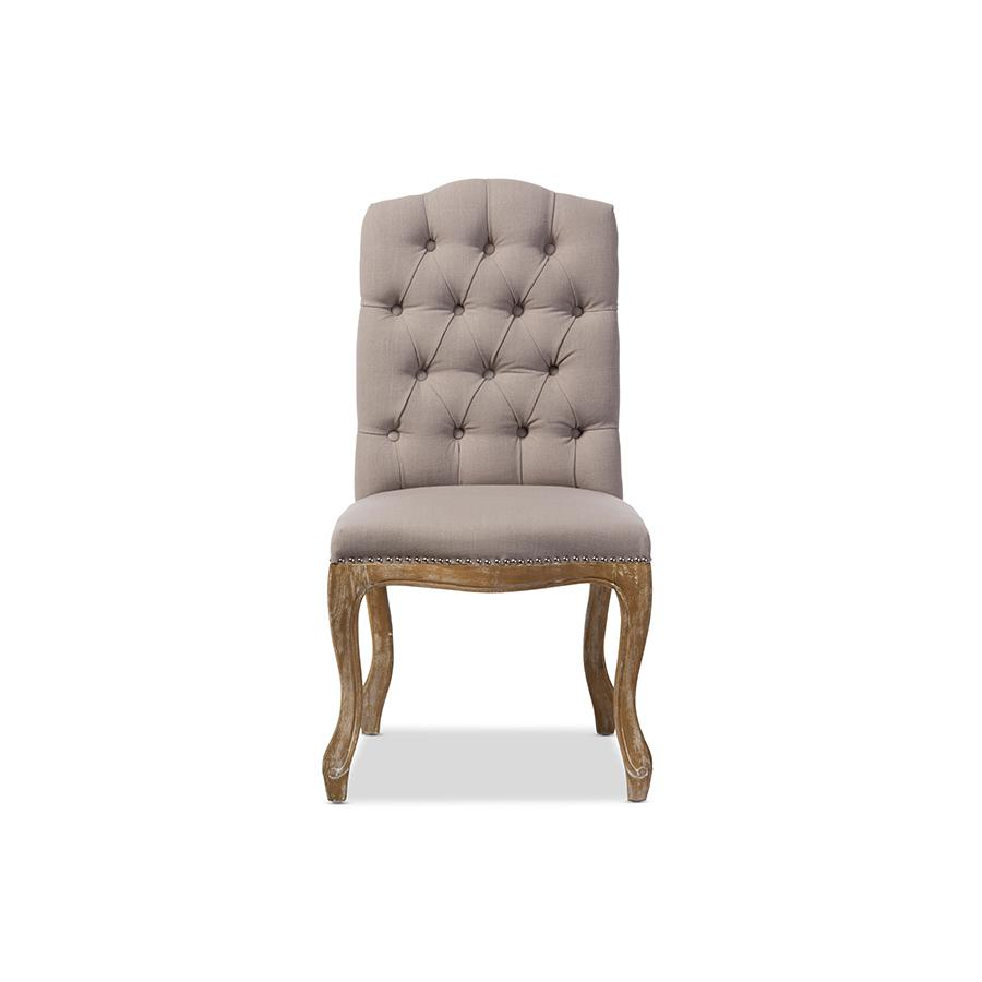 Hudson Chic Cottage Weathered Oak Fabric Button-tufted Dining Chair