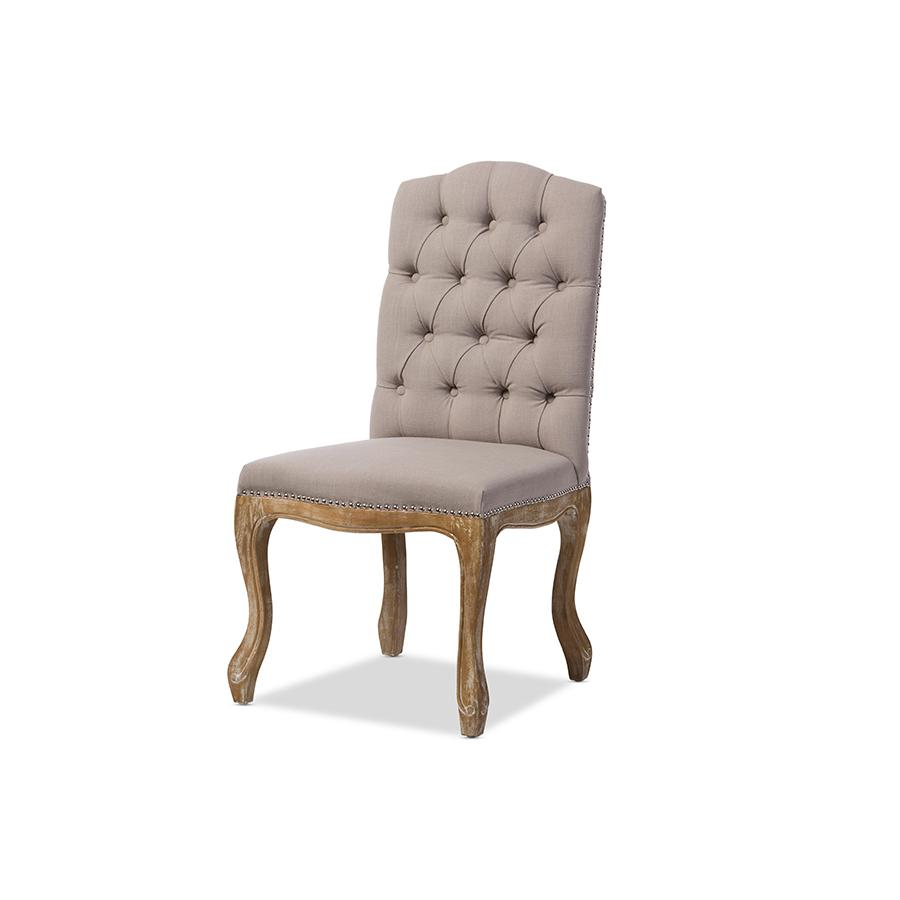 Hudson Chic Cottage Weathered Oak Fabric Button-tufted Dining Chair