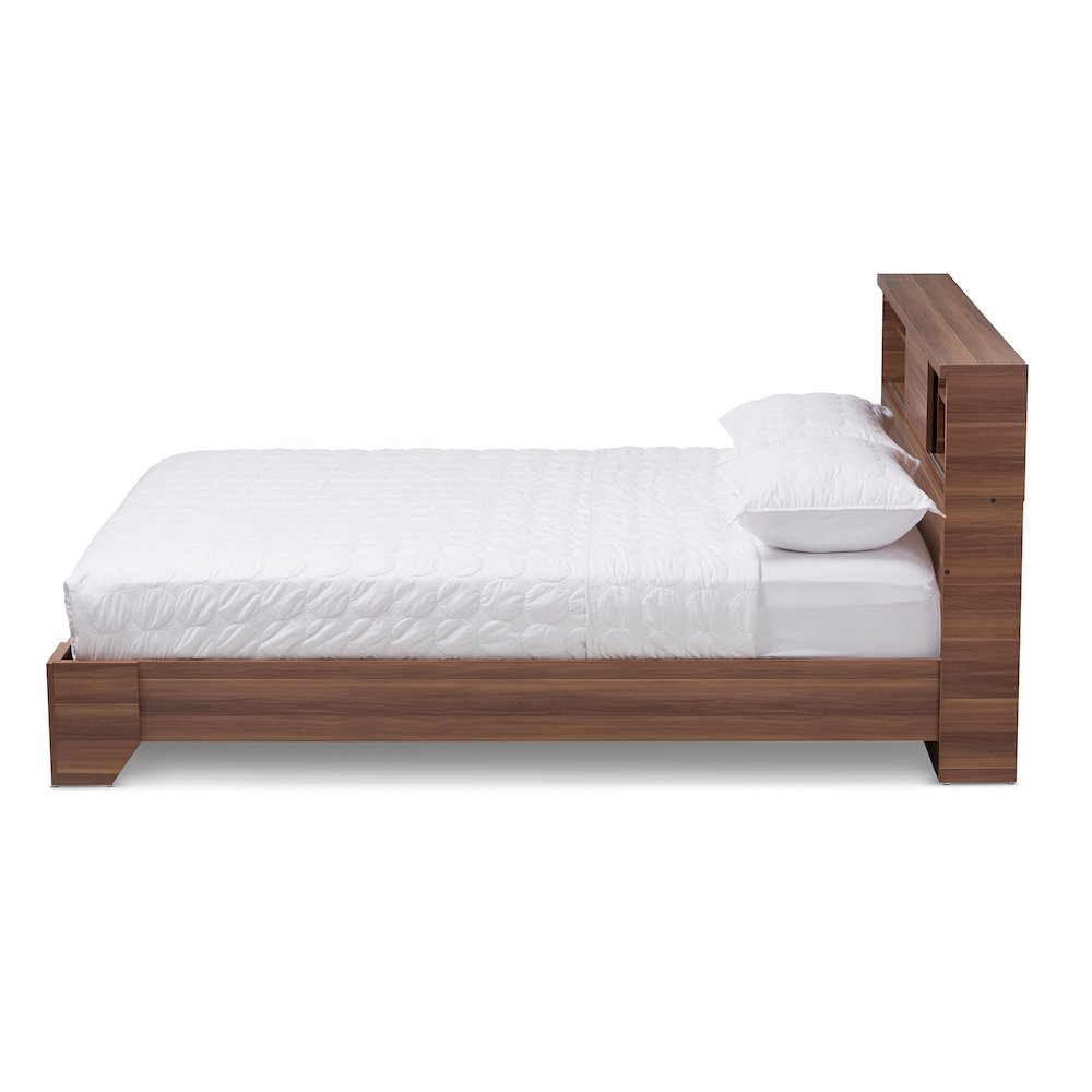 Vanda Modern and Contemporary Two-Tone Walnut and Black Wood Queen Size Platform Bed