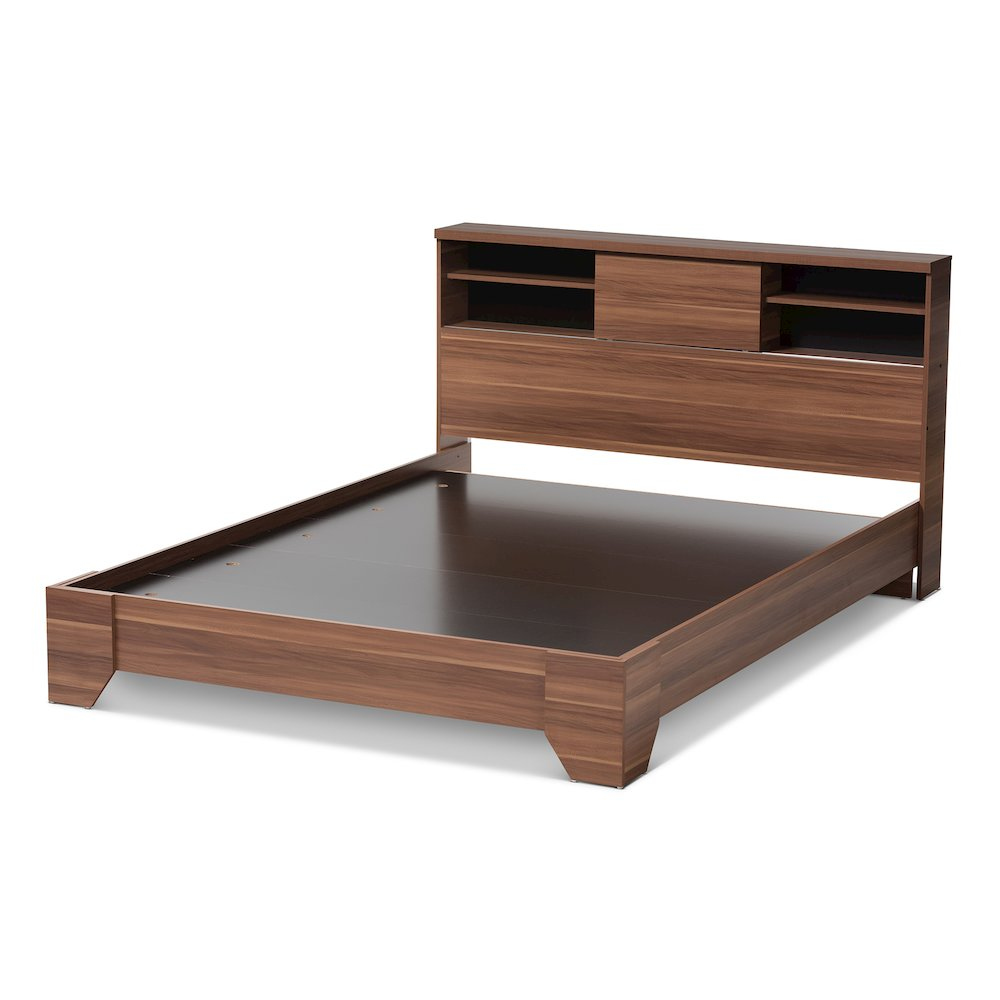 Vanda Modern and Contemporary Two-Tone Walnut and Black Wood Queen Size Platform Bed