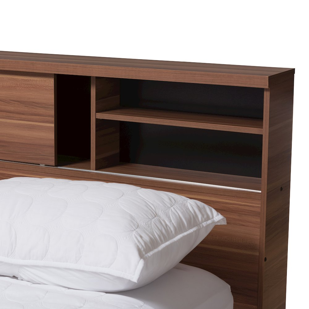 Vanda Modern and Contemporary Two-Tone Walnut and Black Wood Queen Size Platform Bed