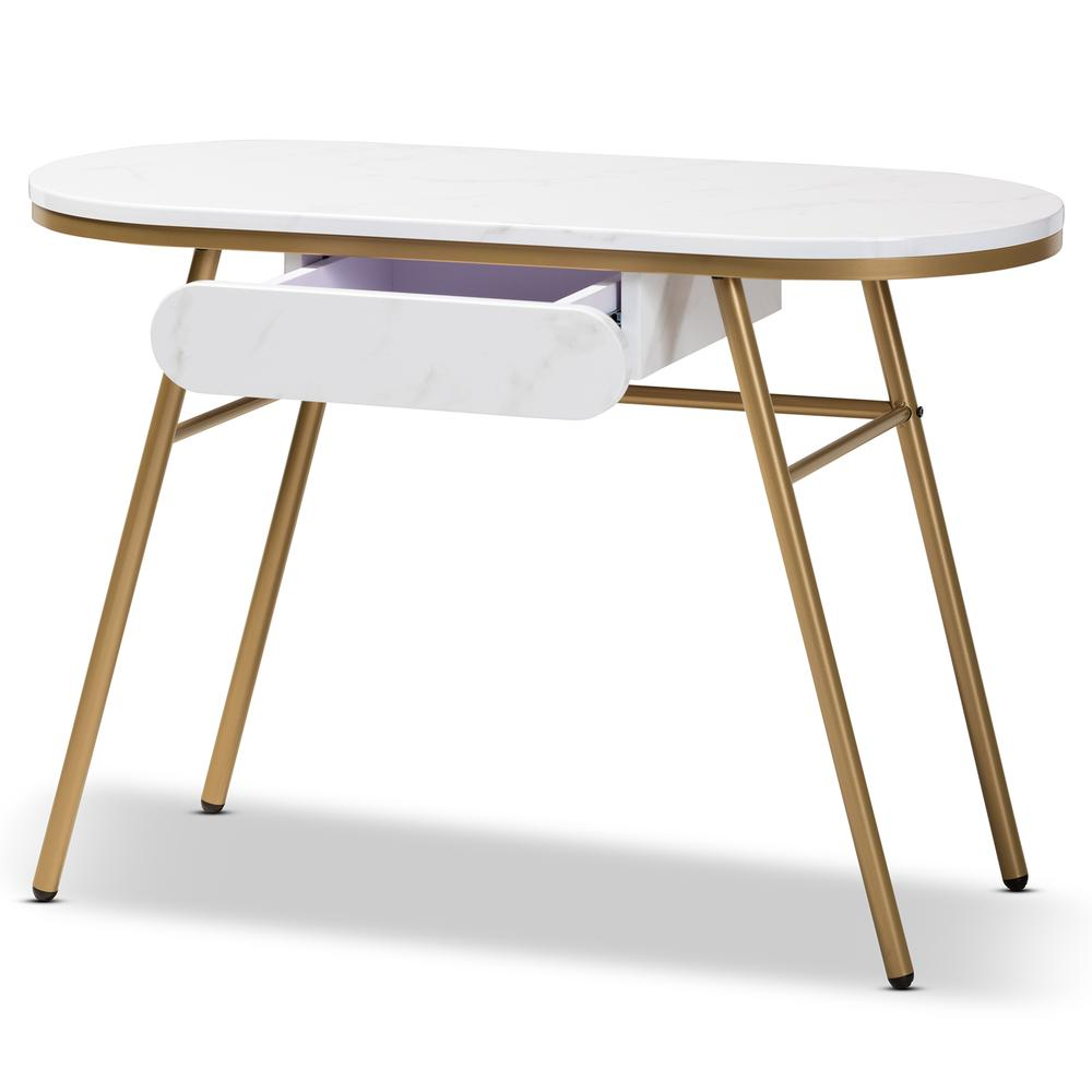 Mabel Modern and Contemporary Gold Finished Metal Console Table With Faux Marble Tabletop