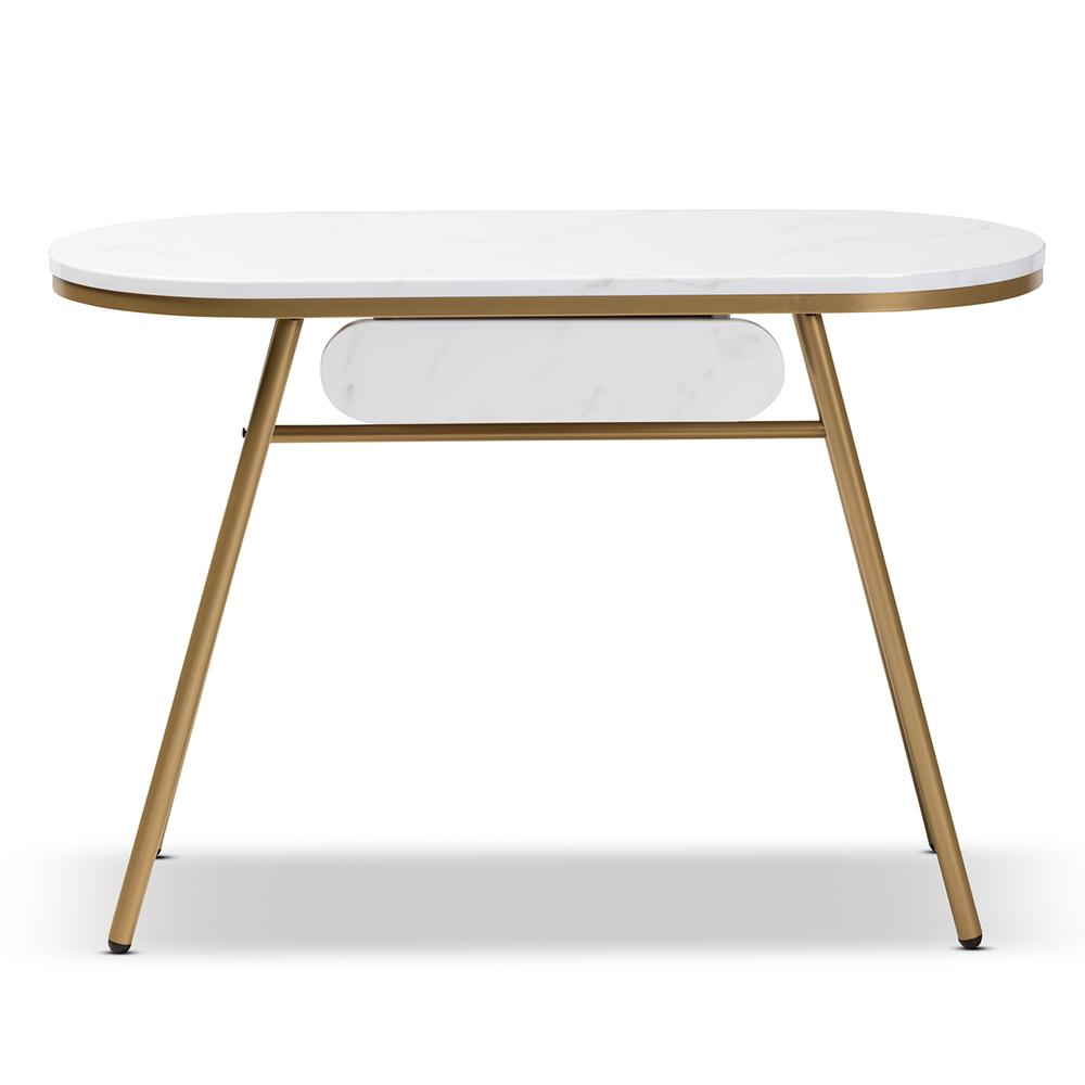 Mabel Modern and Contemporary Gold Finished Metal Console Table With Faux Marble Tabletop