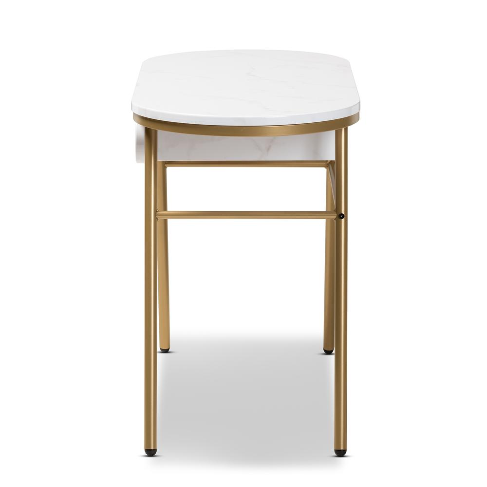 Mabel Modern and Contemporary Gold Finished Metal Console Table With Faux Marble Tabletop