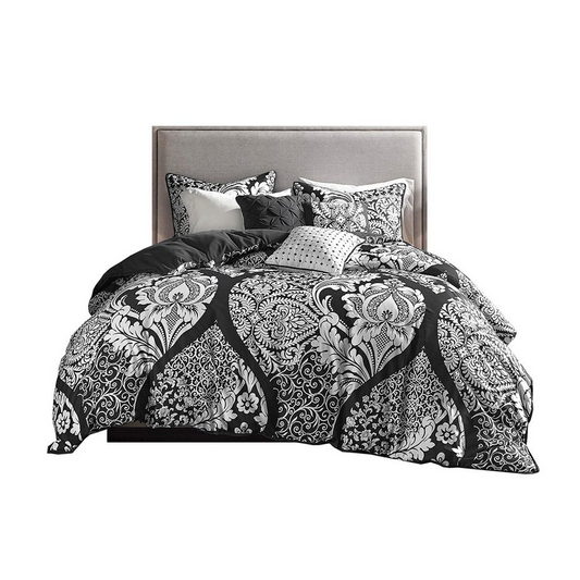 6 Piece Printed Duvet Cover Set King/Cal King Black