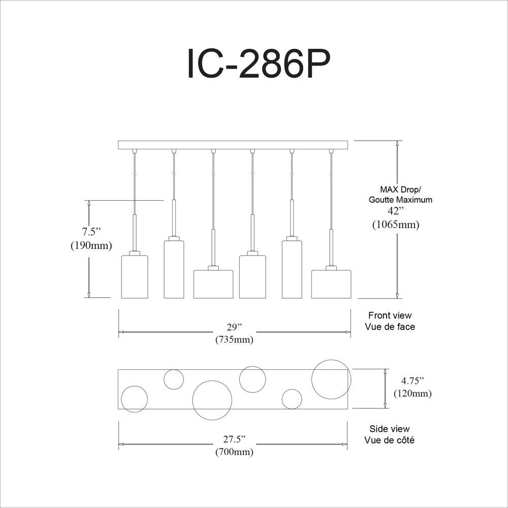 6 Light Halogen Horizontal Pendant, Aged Brass with Clear Glass    (IC-286P-AGB)