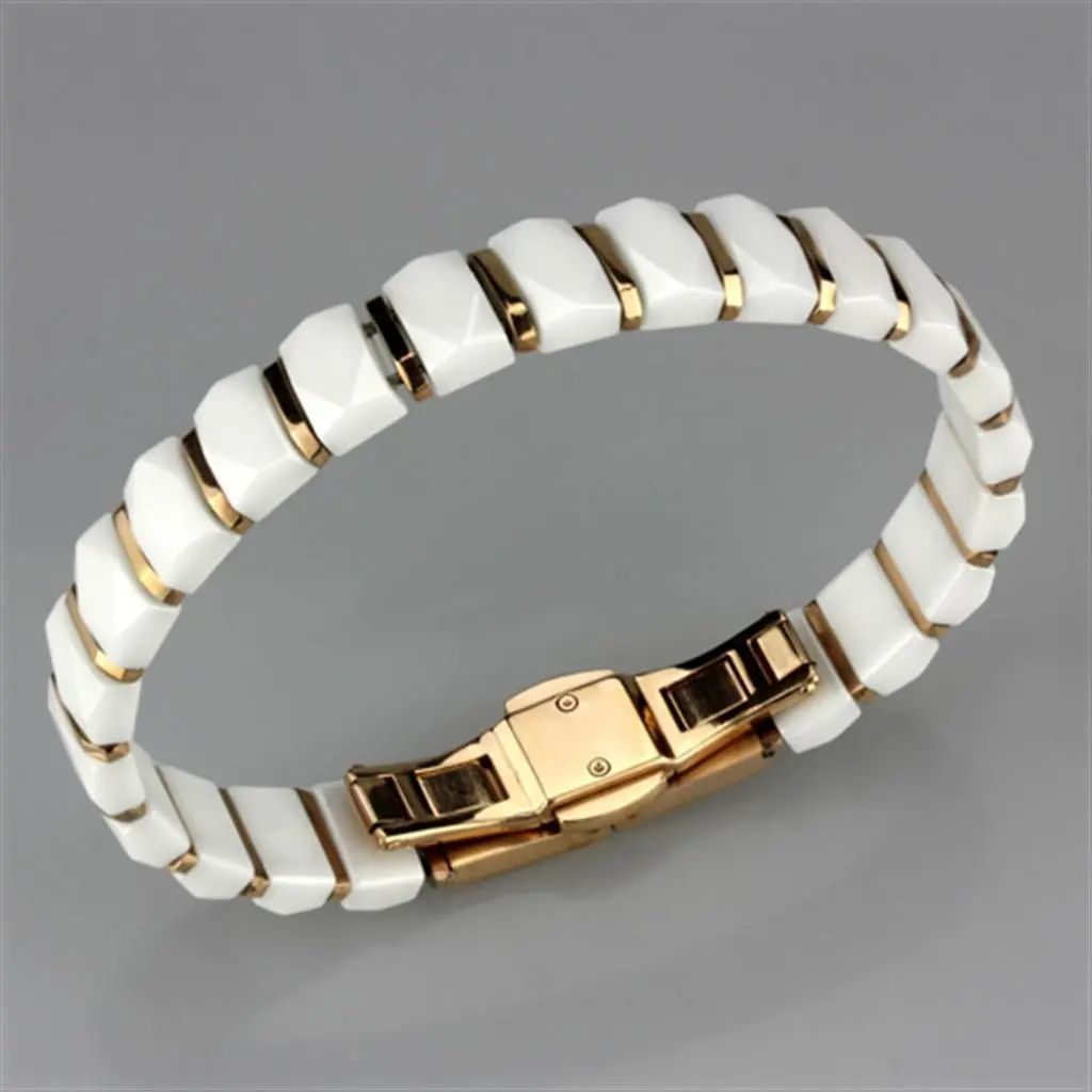 3W993 - IP Rose Gold(Ion Plating) Stainless Steel Bracelet with Ceramic  in White