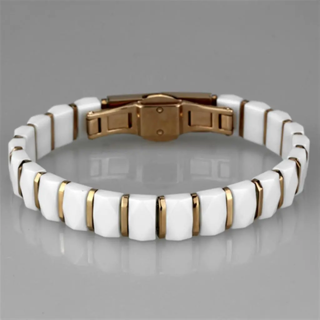 3W993 - IP Rose Gold(Ion Plating) Stainless Steel Bracelet with Ceramic  in White