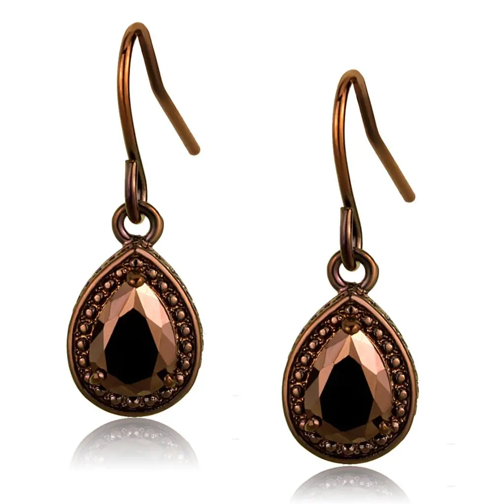 3W1114 - IP Coffee light Brass Earrings with AAA Grade CZ  in Light Coffee