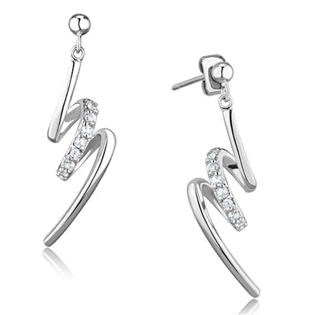 3W632 - Rhodium Brass Earrings with AAA Grade CZ  in Clear