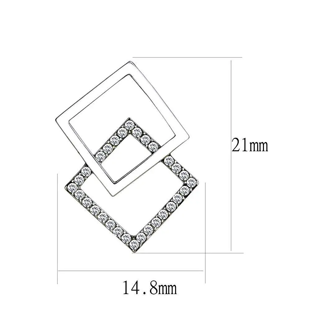 DA201 - High polished (no plating) Stainless Steel Earrings with AAA Grade CZ  in Clear