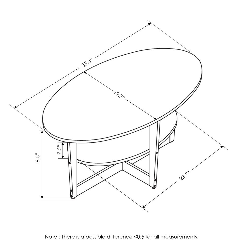 Furinno JAYA Oval Coffee Table, French Oak Grey/Black