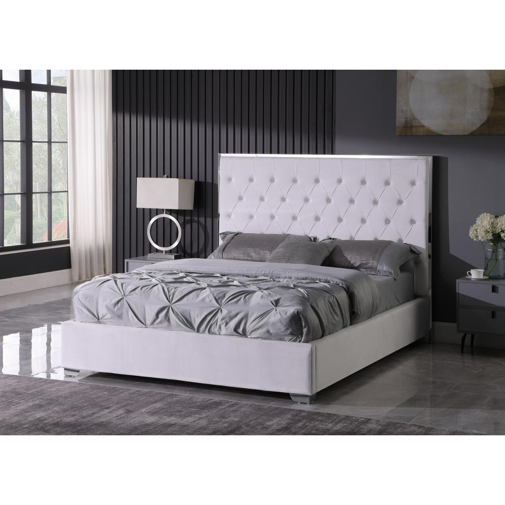 Kressa Velvet Fabric Tufted Cali King Platform Bed in Cream