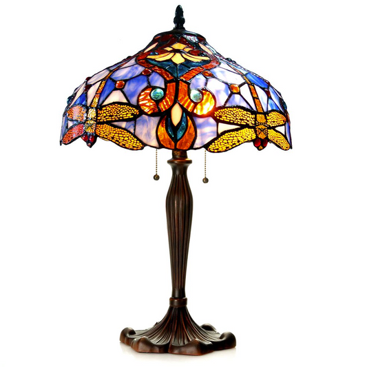 JULIA Tiffany-style 2 Light Dragonfly Table Lamp 17" Shade