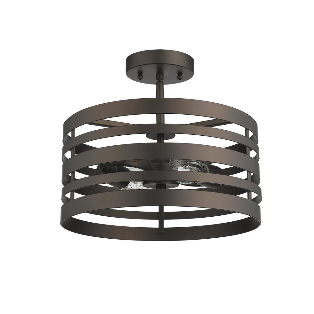 PAISLEY Farmhouse 2 Light  Rubbed Bronze Semi-flush Ceiling Fixture 13" Wide