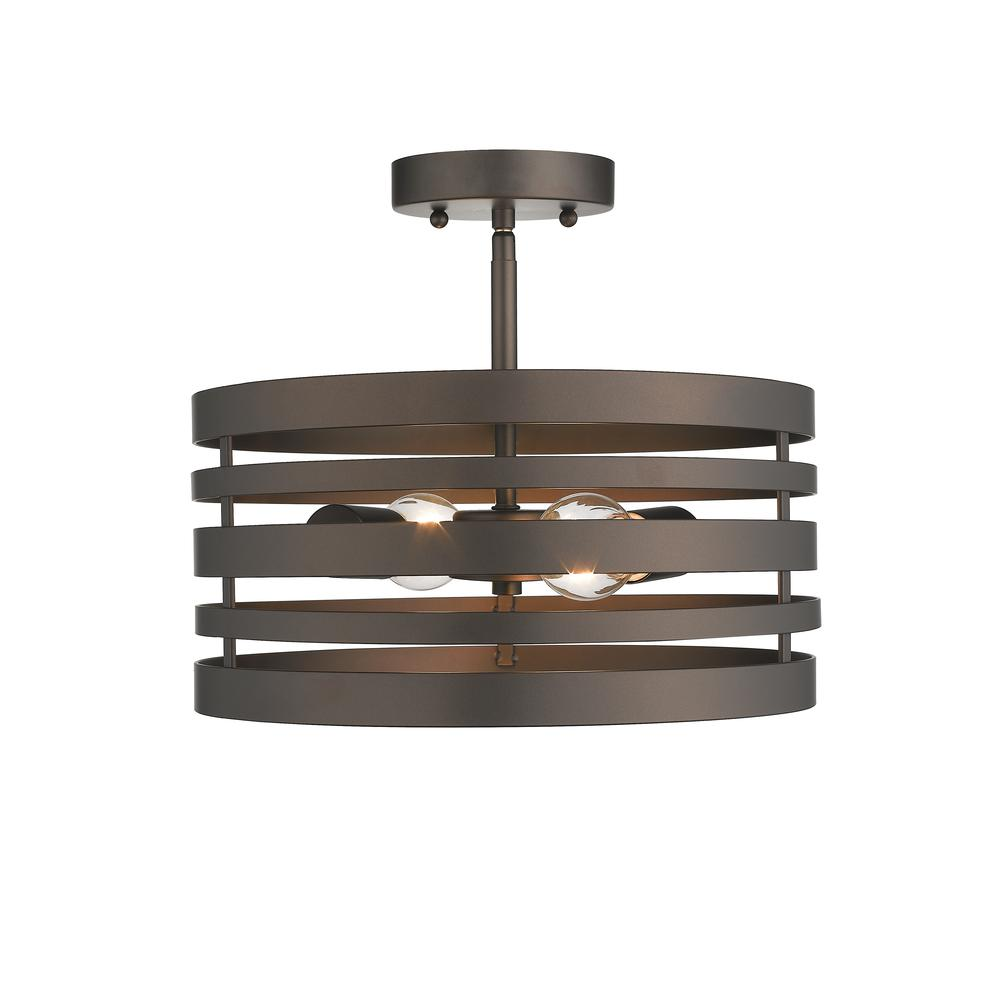 PAISLEY Farmhouse 2 Light  Rubbed Bronze Semi-flush Ceiling Fixture 13" Wide