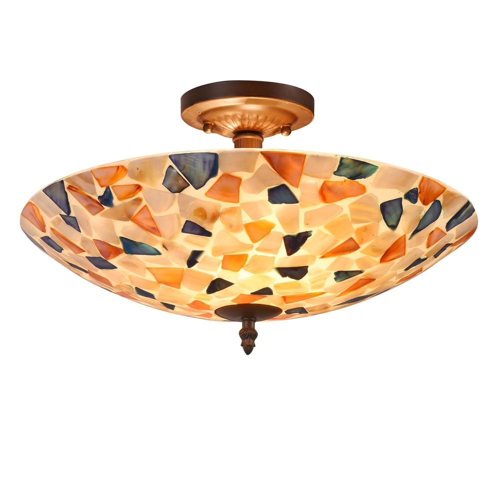 KOI Mosaic 2 Light Semi-flush Ceiling Fixture 16" Shade