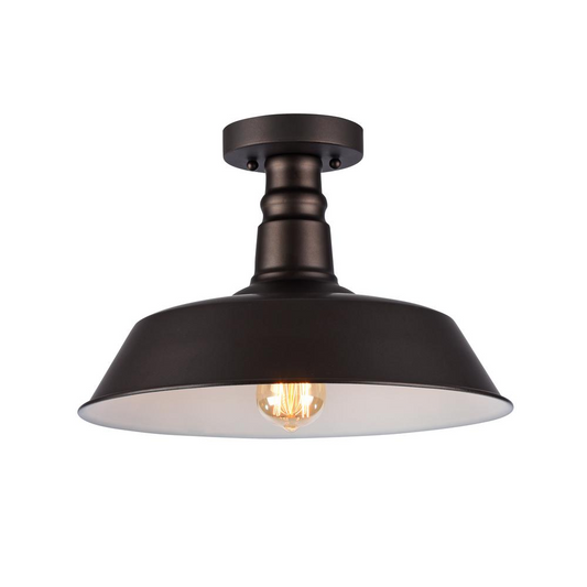 FRIEDRICH Industrial-style 1 Light Rubbed Bronze Semi-flush Ceiling Fixture 14" Wide