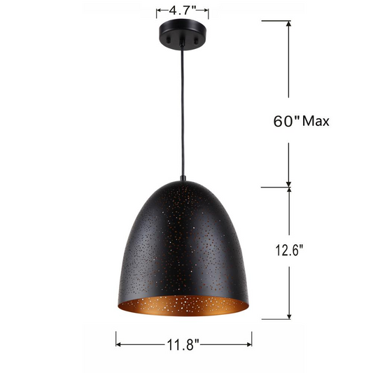 IRONCLAD Farmhouse 1 Light Textured Black & Gold Mini Ceiling Pendant 12" Wide