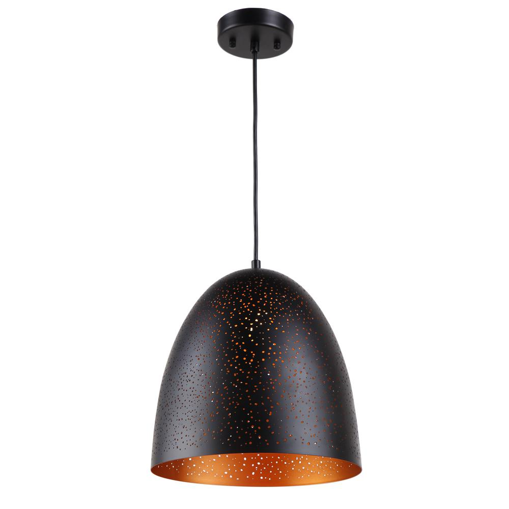 IRONCLAD Farmhouse 1 Light Textured Black & Gold Mini Ceiling Pendant 12" Wide