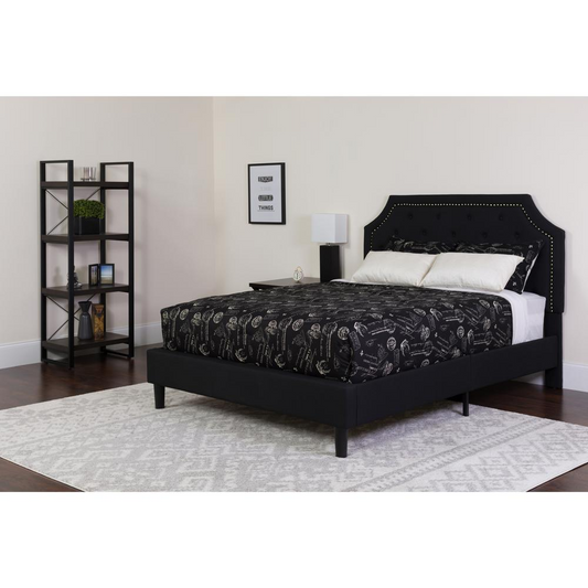 Brighton Queen Size Tufted Upholstered Platform Bed in Black Fabric