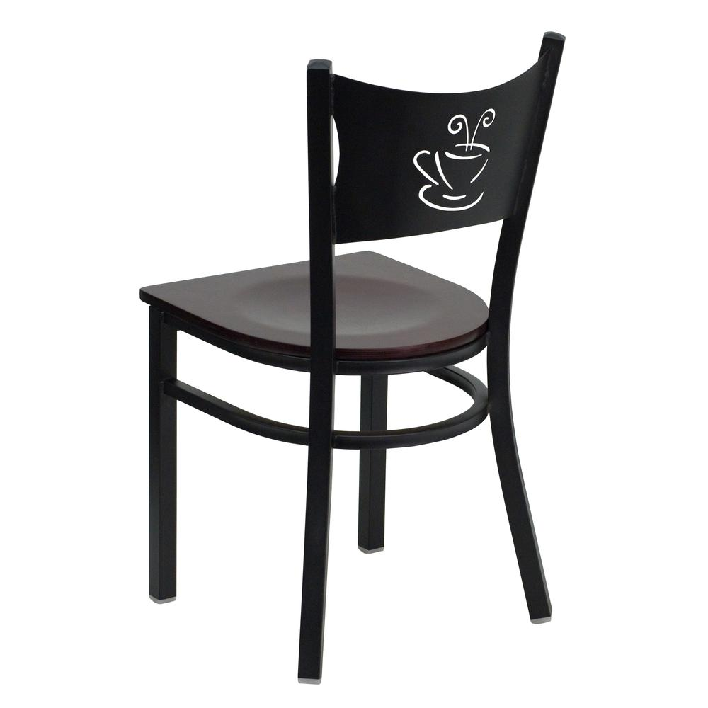 HERCULES Series Black Coffee Back Metal Restaurant Chair - Mahogany Wood Seat