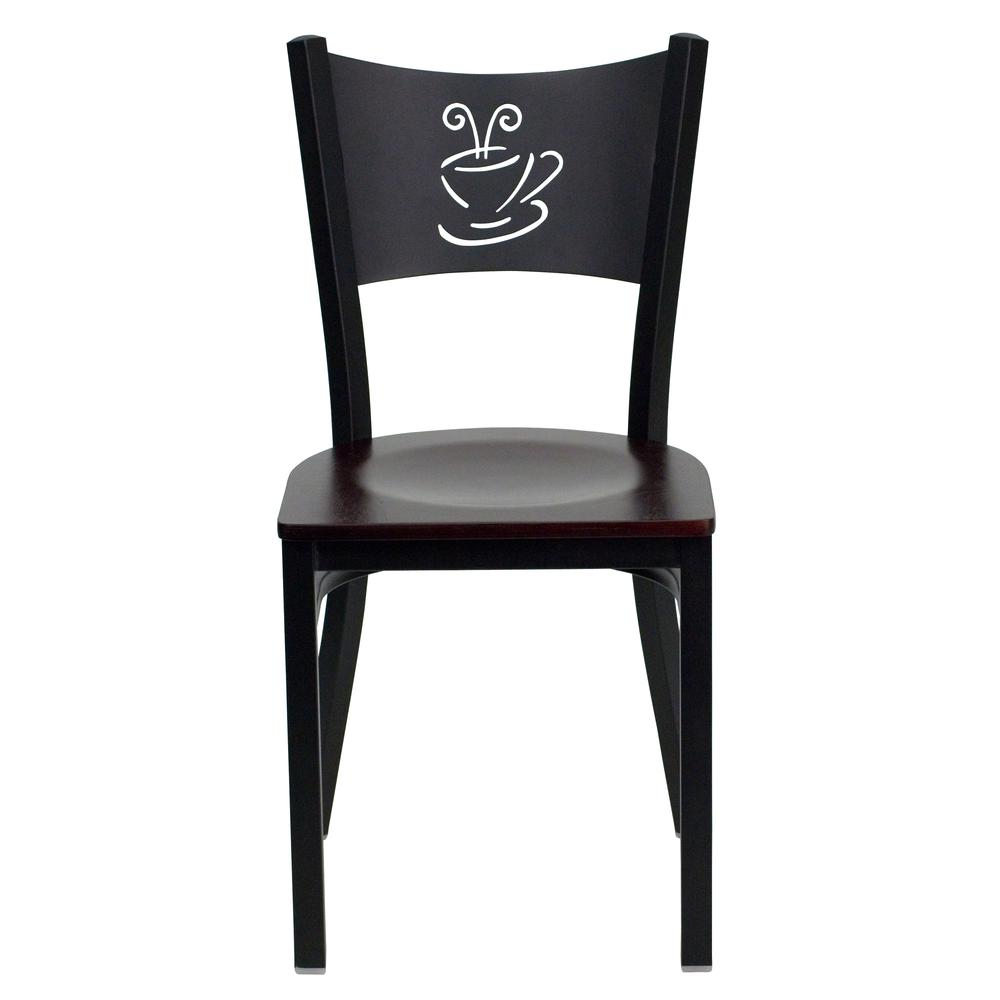 HERCULES Series Black Coffee Back Metal Restaurant Chair - Mahogany Wood Seat