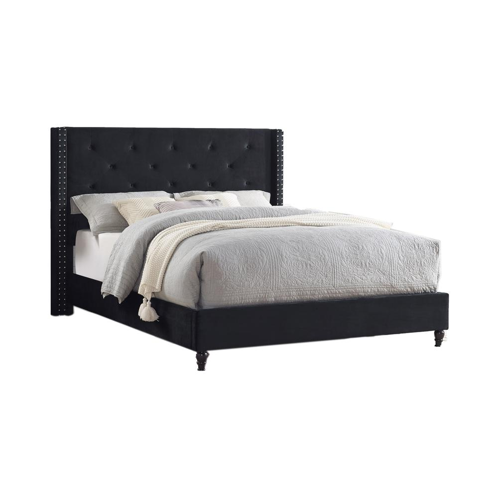 Best Master Furniture Valentina Velvet Wingback Platform King Bed in Black