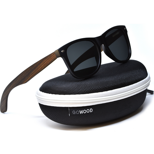 Ebony wood classic style sunglasses with black polarized lenses