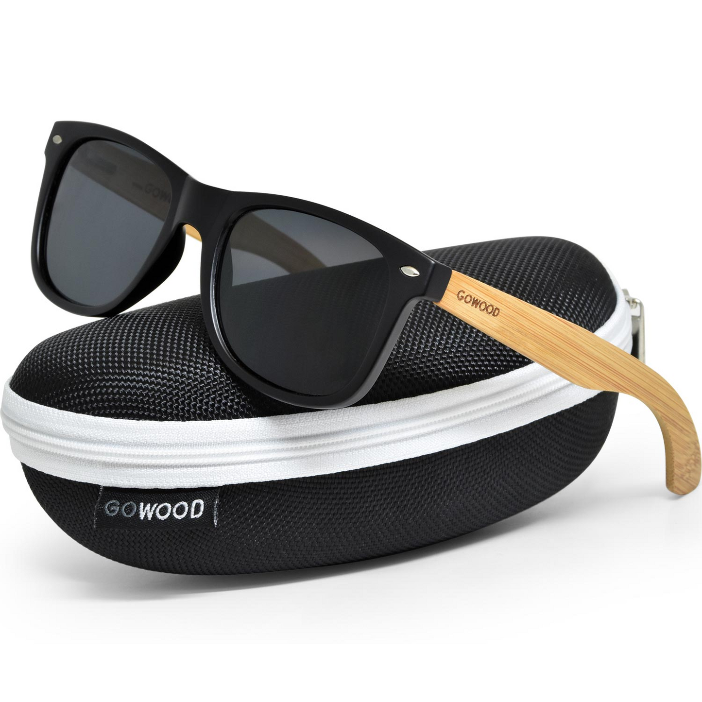 Bamboo wood classic style sunglasses with black polarized lenses