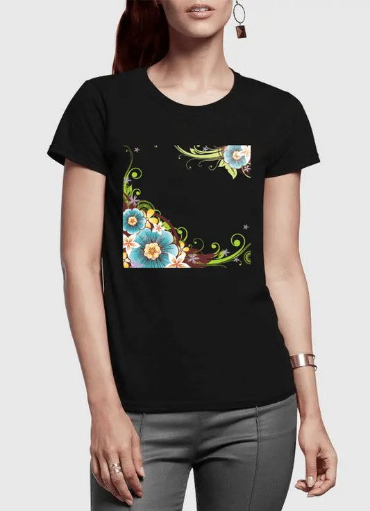 Flowers Vector Half Sleeves Women T-shirt