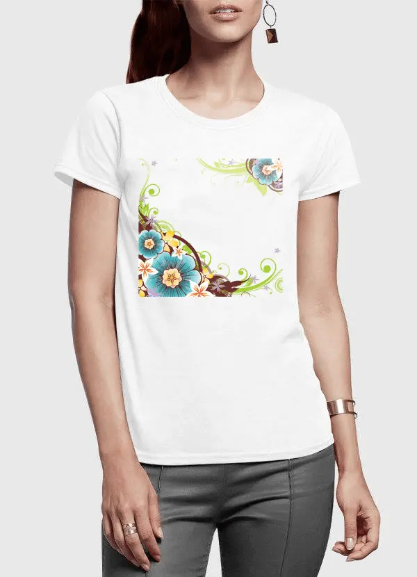 Flowers Vector Half Sleeves Women T-shirt