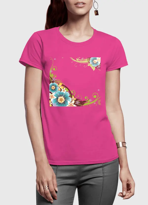 Flowers Vector Half Sleeves Women T-shirt