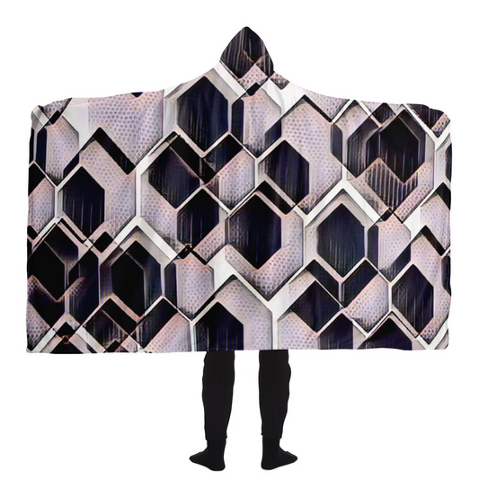 blue grey purple black and white abstract geometric pattern Hooded Blanket